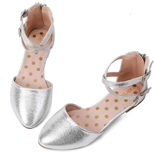 nerteo Girl's Pretty Glitter Ballet Flats Ankle Strap Dress Shoes Sandals 