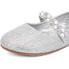 imagenerteo Girls Mary Jane Ballerina Flat Dress Shoes Little KidsBig KidSilver Glitter