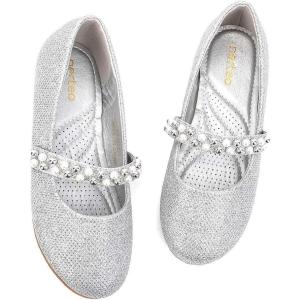 imagenerteo Girls Mary Jane Ballerina Flat Dress Shoes Little KidsBig KidSilver Glitter