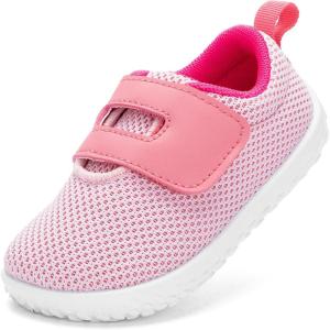 imagenerteo Toddler Wide Toe Walking Shoes Girls Barefoot Shoes Breathable Lightweight Tennis ShoesLight Pink