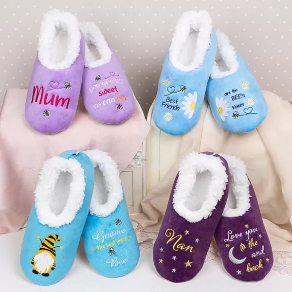 Snoozies Pairable Slipper Socks - Funny House Slippers for Women, Non-Slip Fuzzy Slipper Socks - Don't Worry, Bee Happy