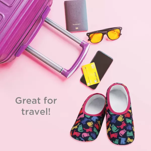 Snoozies Skinnies Slipper Socks &amp; Travel Pouch – Non Slip Socks, Foldable Slippers for Women with Travel Pouch - Splashed Paint