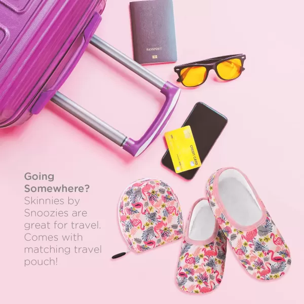 Snoozies Skinnies Slipper Socks &amp; Travel Pouch – Non Slip Socks, Foldable Slippers for Women with Travel Pouch - Zebra