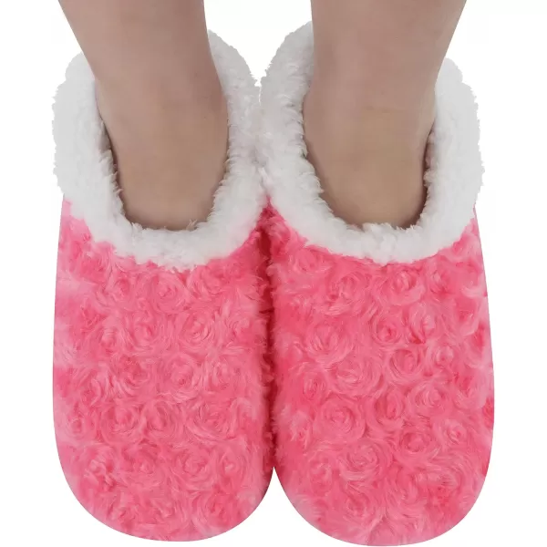 Snoozies Womens Slipper Socks - Cozy Slippers for Women - Fuzzy House Slippers for Indoor Use - Soft Sole Slippers - Roses in Bloom