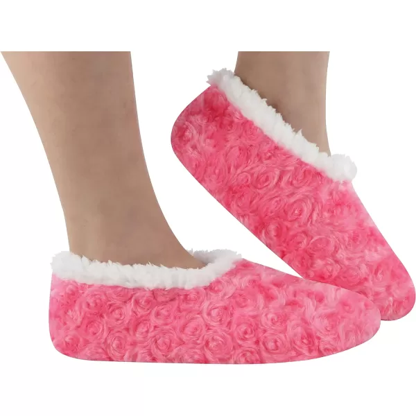 Snoozies Womens Slipper Socks - Cozy Slippers for Women - Fuzzy House Slippers for Indoor Use - Soft Sole Slippers - Roses in Bloom