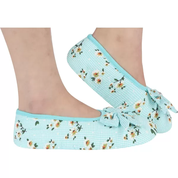 Snoozies Womens Slipper Socks – Seersucker Floral Ballerina- Slippers for Women - Fuzzy Slipper Socks in Bright Plaids, Non Slip Soles
