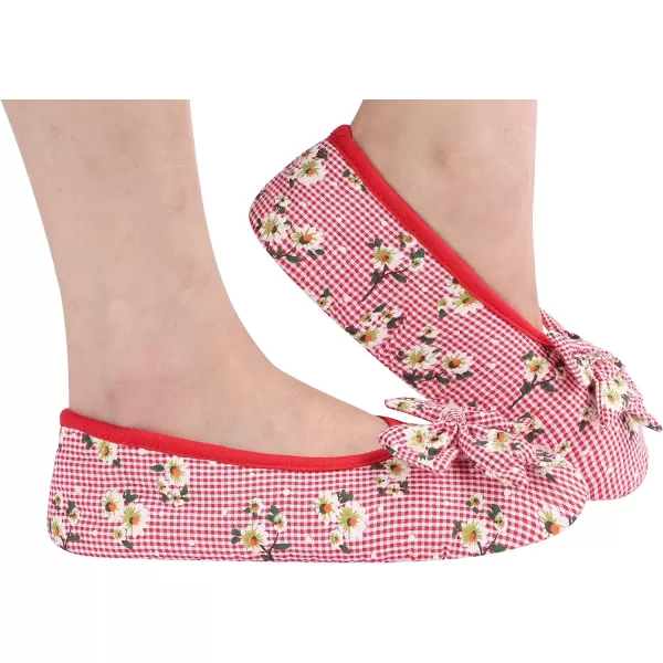 Snoozies Womens Slipper Socks – Seersucker Floral Ballerina- Slippers for Women - Fuzzy Slipper Socks in Bright Plaids, Non Slip Soles