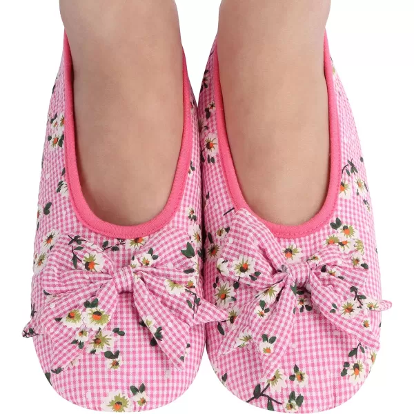 Snoozies Womens Slipper Socks – Seersucker Floral Ballerina- Slippers for Women - Fuzzy Slipper Socks in Bright Plaids, Non Slip Soles