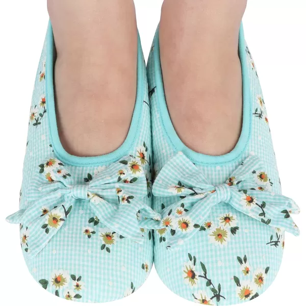 Snoozies Womens Slipper Socks – Seersucker Floral Ballerina- Slippers for Women - Fuzzy Slipper Socks in Bright Plaids, Non Slip Soles