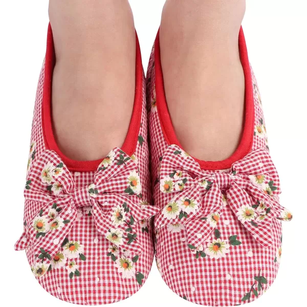 Snoozies Womens Slipper Socks – Seersucker Floral Ballerina- Slippers for Women - Fuzzy Slipper Socks in Bright Plaids, Non Slip Soles