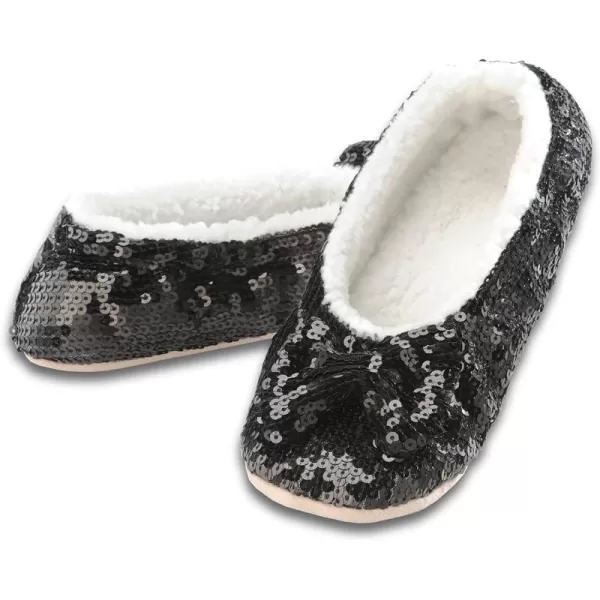 Snoozies Ballerina Bling Metallic Shine Women Slippers | Sequin House Slippers for Women | Slipper Socks with Grippers for Women | Cute Slippers for Women