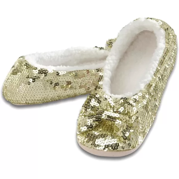 Snoozies Ballerina Bling Metallic Shine Women Slippers | Sequin House Slippers for Women | Slipper Socks with Grippers for Women | Cute Slippers for Women