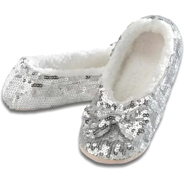 Snoozies Ballerina Bling Metallic Shine Women Slippers | Sequin House Slippers for Women | Slipper Socks with Grippers for Women | Cute Slippers for Women