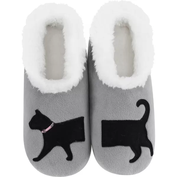 Snoozies Pairable Slipper Socks - Funny House Slippers for Women, Non-Slip Fuzzy Slipper Socks - Black Cat