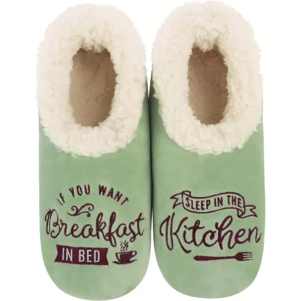 Snoozies Pairable Slipper Socks - Funny House Slippers for Women, Non-Slip Fuzzy Slipper Socks - Breakfast in Bed
