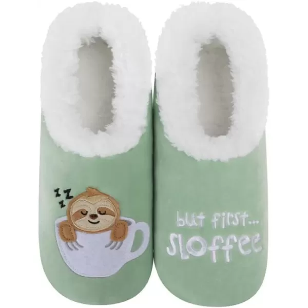 Snoozies Pairable Slipper Socks - Funny House Slippers for Women, Non-Slip Fuzzy Slipper Socks - But First, Coffee 