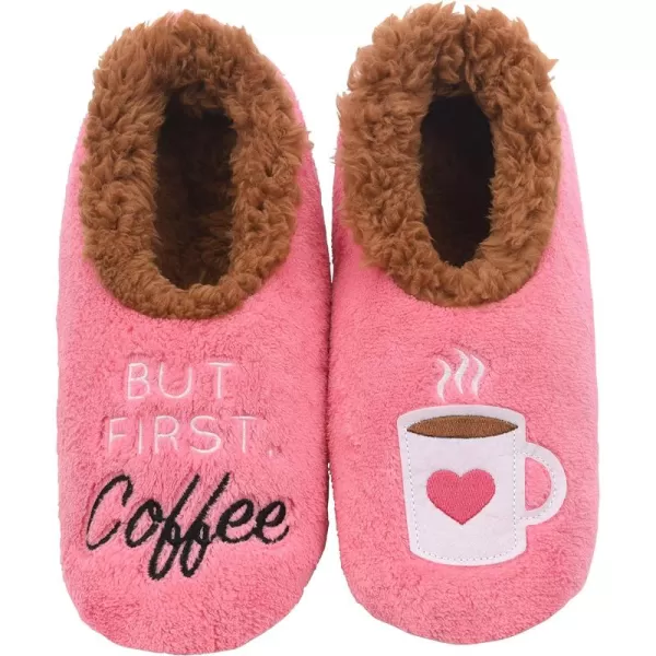 Snoozies Pairable Slipper Socks - Funny House Slippers for Women, Non-Slip Fuzzy Slipper Socks - But First Coffee