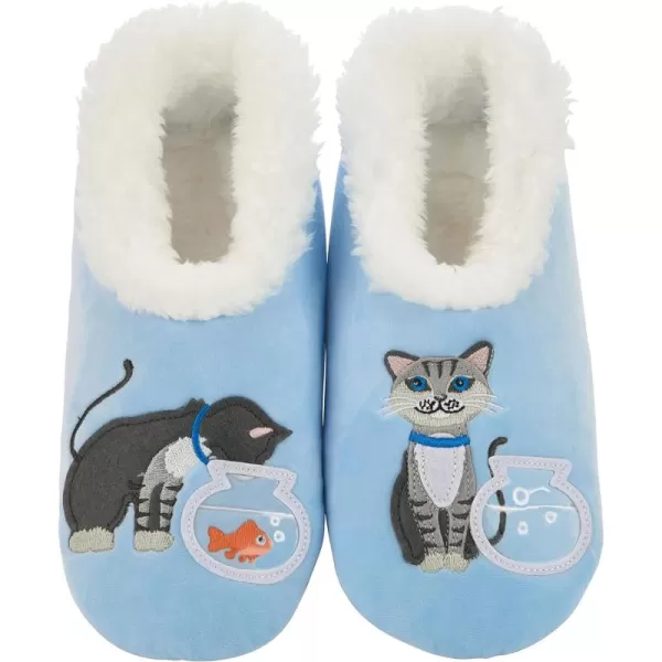 Snoozies Pairable Slipper Socks - Funny House Slippers for Women, Non-Slip Fuzzy Slipper Socks - Cat/Fishbowl