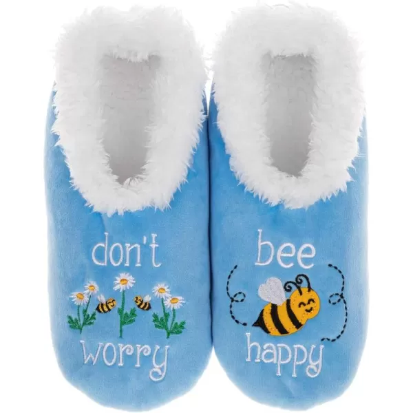 Snoozies Pairable Slipper Socks - Funny House Slippers for Women, Non-Slip Fuzzy Slipper Socks - Don't Worry, Bee Happy