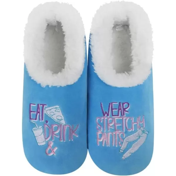 Snoozies Pairable Slipper Socks - Funny House Slippers for Women, Non-Slip Fuzzy Slipper Socks - Eat Drink &amp; Wear Stretchy Pants