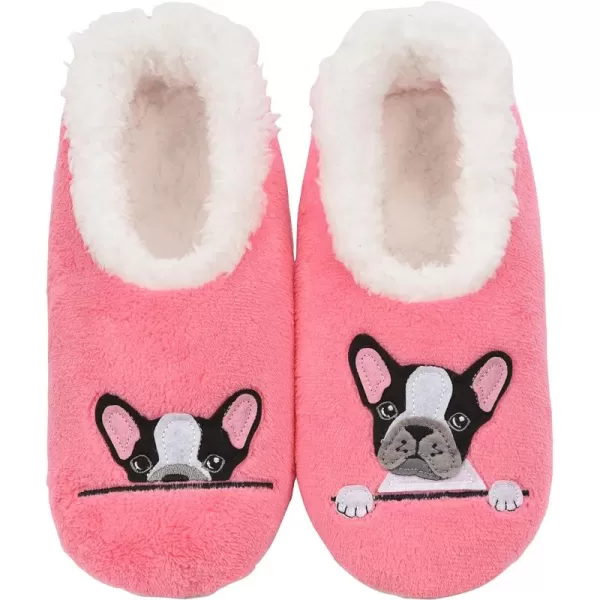 Snoozies Pairable Slipper Socks - Funny House Slippers for Women, Non-Slip Fuzzy Slipper Socks - Frenchie