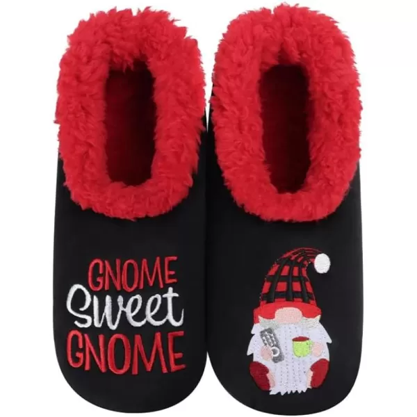 Snoozies Pairable Slipper Socks - Funny House Slippers for Women, Non-Slip Fuzzy Slipper Socks - Gnome Sweet Gnome