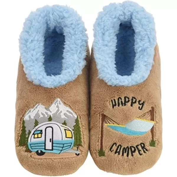 Snoozies Pairable Slipper Socks - Funny House Slippers for Women, Non-Slip Fuzzy Slipper Socks - Happy Camper