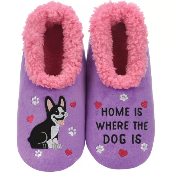 Snoozies Pairable Slipper Socks - Funny House Slippers for Women, Non-Slip Fuzzy Slipper Socks - Home Is Where the Dog Is