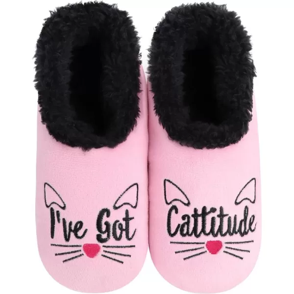 Snoozies Pairable Slipper Socks - Funny House Slippers for Women, Non-Slip Fuzzy Slipper Socks - I've Got Cattitude