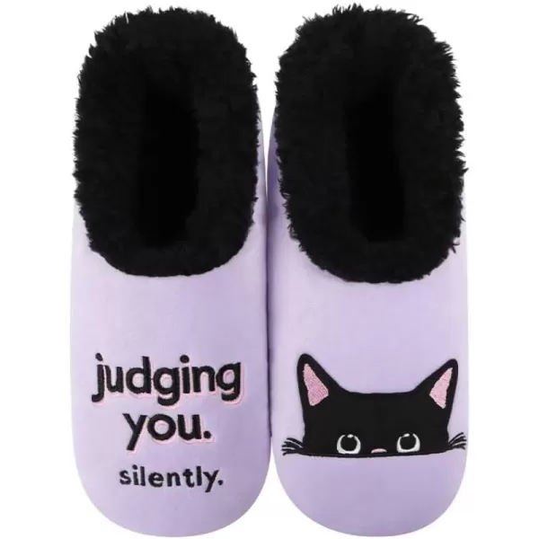 Snoozies Pairable Slipper Socks - Funny House Slippers for Women, Non-Slip Fuzzy Slipper Socks - Judging You Silently