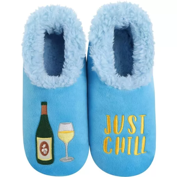 Snoozies Pairable Slipper Socks - Funny House Slippers for Women, Non-Slip Fuzzy Slipper Socks - Just Chill
