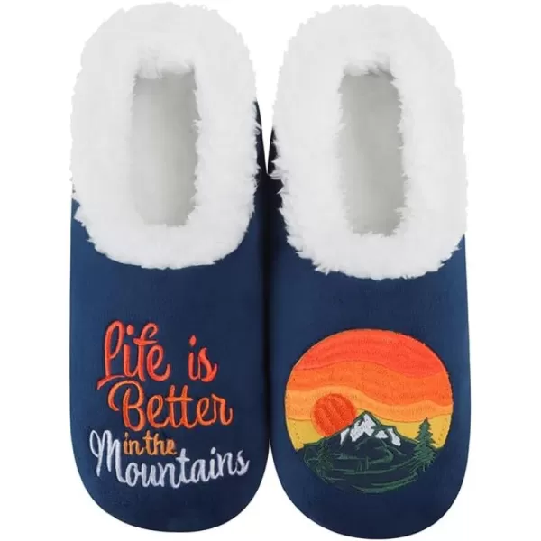 Snoozies Pairable Slipper Socks - Funny House Slippers for Women, Non-Slip Fuzzy Slipper Socks - Life Is Better In The Mountains