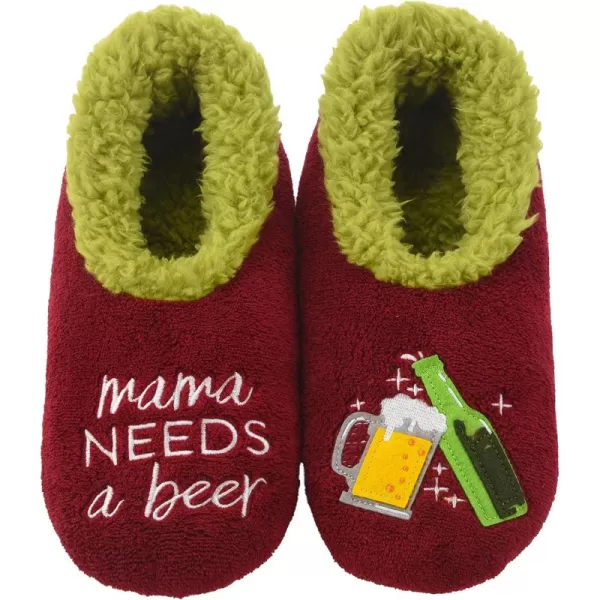 Snoozies Pairable Slipper Socks - Funny House Slippers for Women, Non-Slip Fuzzy Slipper Socks - Mama Needs A Beer