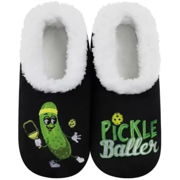 Snoozies Pairable Slipper Socks - Funny House Slippers for Women, Non-Slip Fuzzy Slipper Socks - Pickle Ball