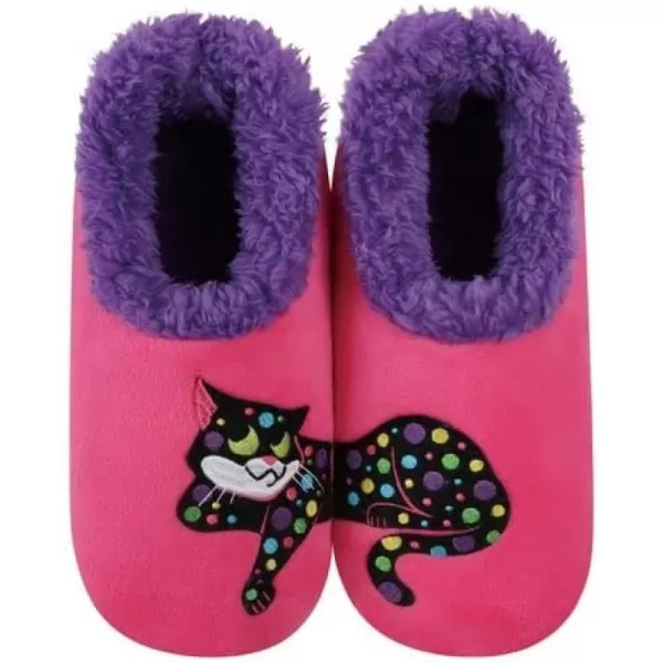 Snoozies Pairable Slipper Socks - Funny House Slippers for Women, Non-Slip Fuzzy Slipper Socks - Polka Dot Cat
