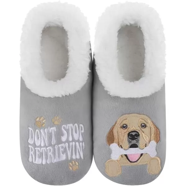 Snoozies Pairable Slipper Socks - Funny House Slippers for Women, Non-Slip Fuzzy Slipper Socks - Retriever