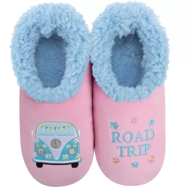 Snoozies Pairable Slipper Socks - Funny House Slippers for Women, Non-Slip Fuzzy Slipper Socks - Road Trip