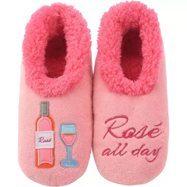 Snoozies Pairable Slipper Socks - Funny House Slippers for Women, Non-Slip Fuzzy Slipper Socks - Rose All Day
