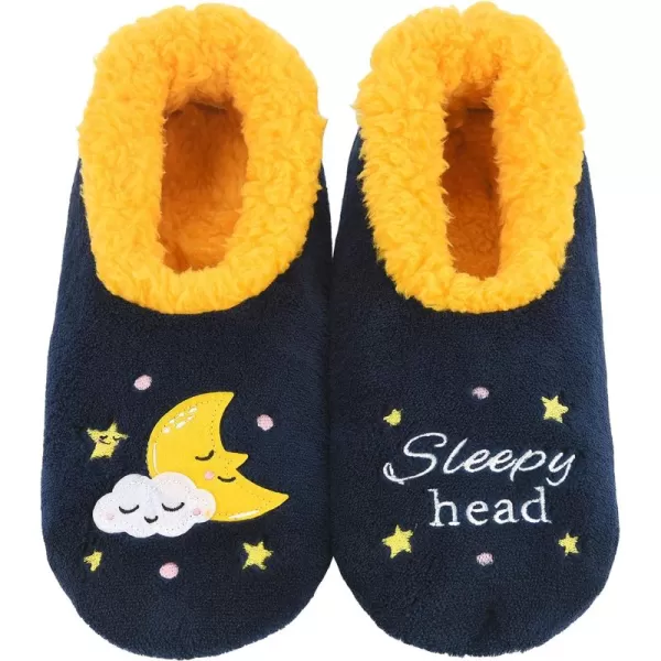 Snoozies Pairable Slipper Socks - Funny House Slippers for Women, Non-Slip Fuzzy Slipper Socks - Sleepyhead