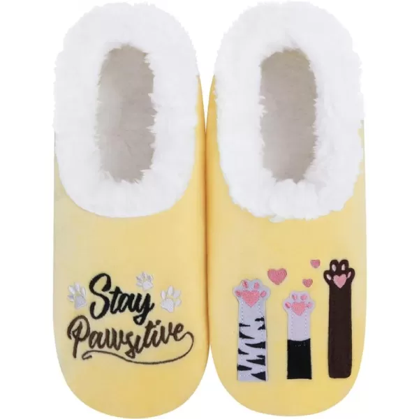 Snoozies Pairable Slipper Socks - Funny House Slippers for Women, Non-Slip Fuzzy Slipper Socks - Stay Pawsitive