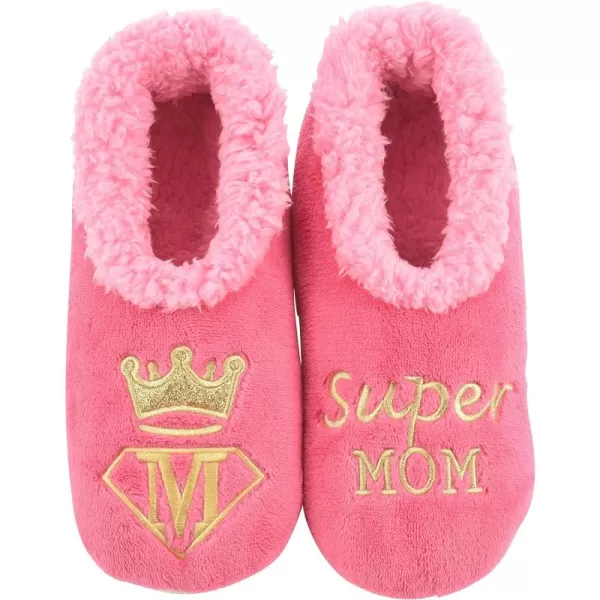 Snoozies Pairable Slipper Socks - Funny House Slippers for Women, Non-Slip Fuzzy Slipper Socks - Super Mom