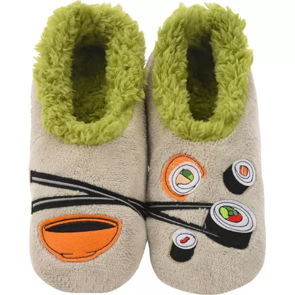Snoozies Pairable Slipper Socks - Funny House Slippers for Women, Non-Slip Fuzzy Slipper Socks - Sushi