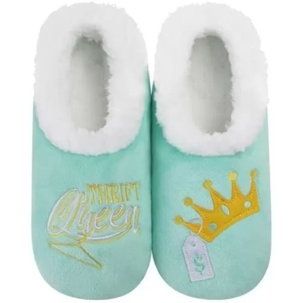Snoozies Pairable Slipper Socks - Funny House Slippers for Women, Non-Slip Fuzzy Slipper Socks - Thrift Queen - X- Large