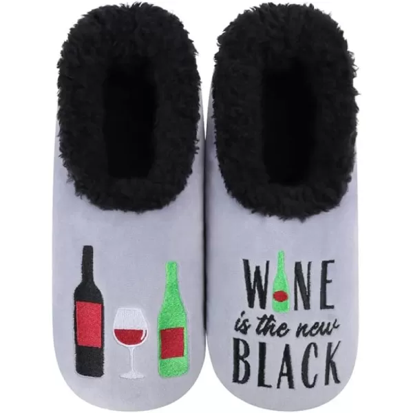 Snoozies Pairable Slipper Socks - Funny House Slippers for Women, Non-Slip Fuzzy Slipper Socks - Wine Is The New Black