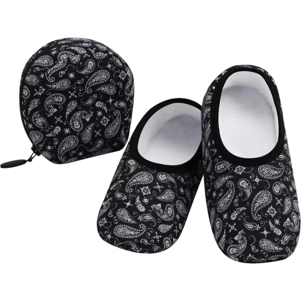 Snoozies Skinnies Slipper Socks &amp; Travel Pouch – Non Slip Socks, Foldable Slippers for Women with Travel Pouch - Black Bandana