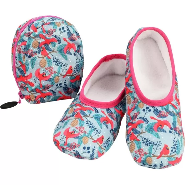 Snoozies Skinnies Slipper Socks &amp; Travel Pouch – Non Slip Socks, Foldable Slippers for Women with Travel Pouch - Cardinals