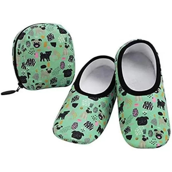 Snoozies Skinnies Slipper Socks &amp; Travel Pouch – Non Slip Socks, Foldable Slippers for Women with Travel Pouch - Dogs