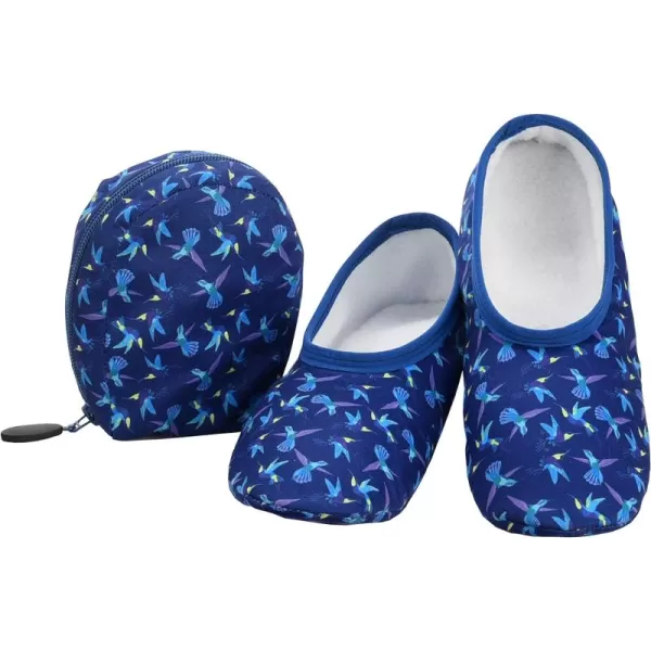 Snoozies Skinnies Slipper Socks &amp; Travel Pouch – Non Slip Socks, Foldable Slippers for Women with Travel Pouch - Hummingbirds