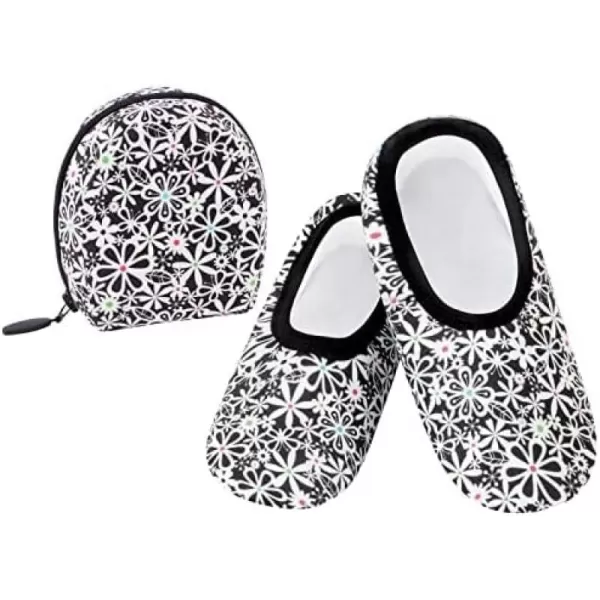 Snoozies Skinnies Slipper Socks &amp; Travel Pouch – Non Slip Socks, Foldable Slippers for Women with Travel Pouch - Mod Floral