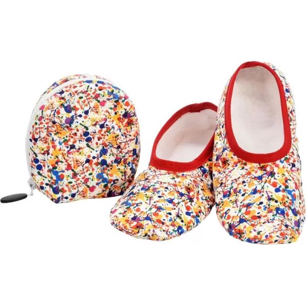Snoozies Skinnies Slipper Socks &amp; Travel Pouch – Non Slip Socks, Foldable Slippers for Women with Travel Pouch - New Paint Splatter
